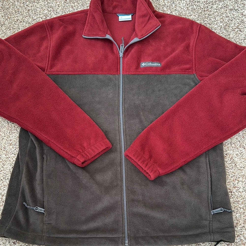 Columbia Red and Brown/gray men’s Fleece Jacket sz  L